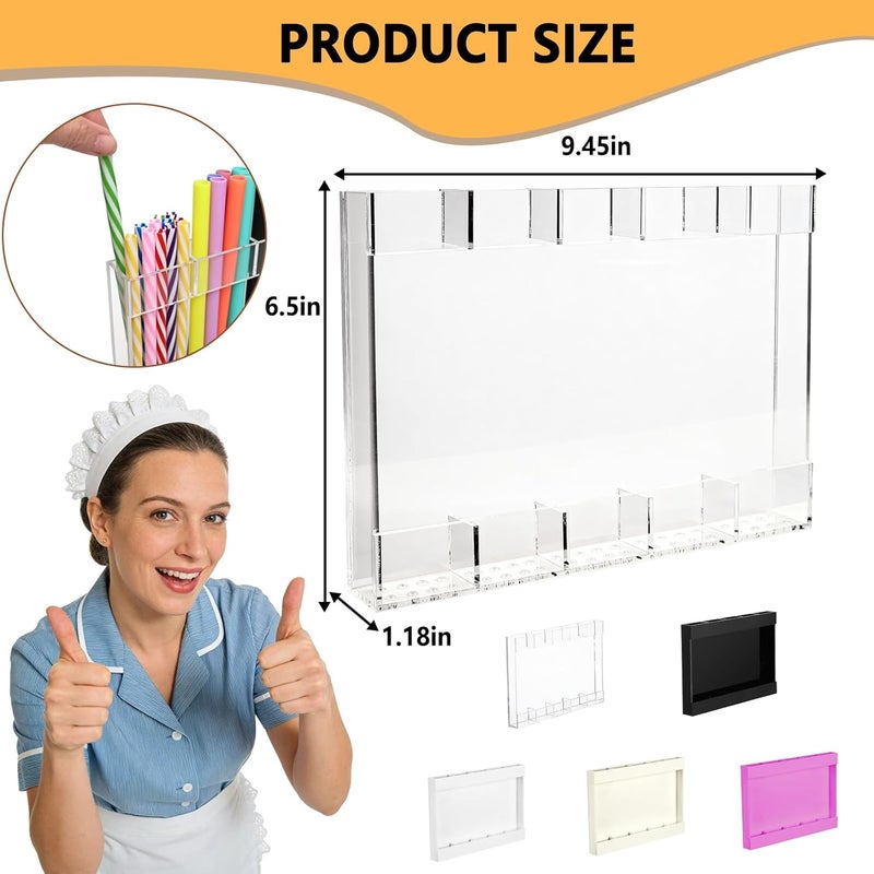 NTIERA New Upgrade 9.5" Large Acrylic Straw Holder for Cabinet Door-Reusable Tumbler Straw Organizer Storage,Small Kitchen Organizers and Storage Accessories Container,Ultra Sticky Cupboard Door Mounted - Image 2